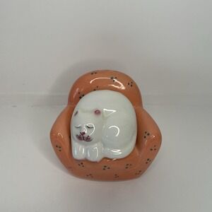 Sleeping White Cat Armchair Ceramic Vintage Salt And Pepper Shaker Clay Art 3"